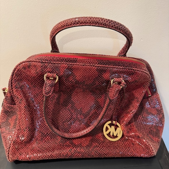 Michael Kors Reptile Snakeskin Red Dome Bag with Strap - Picture 1 of 8